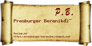 Presburger Bereniké névjegykártya